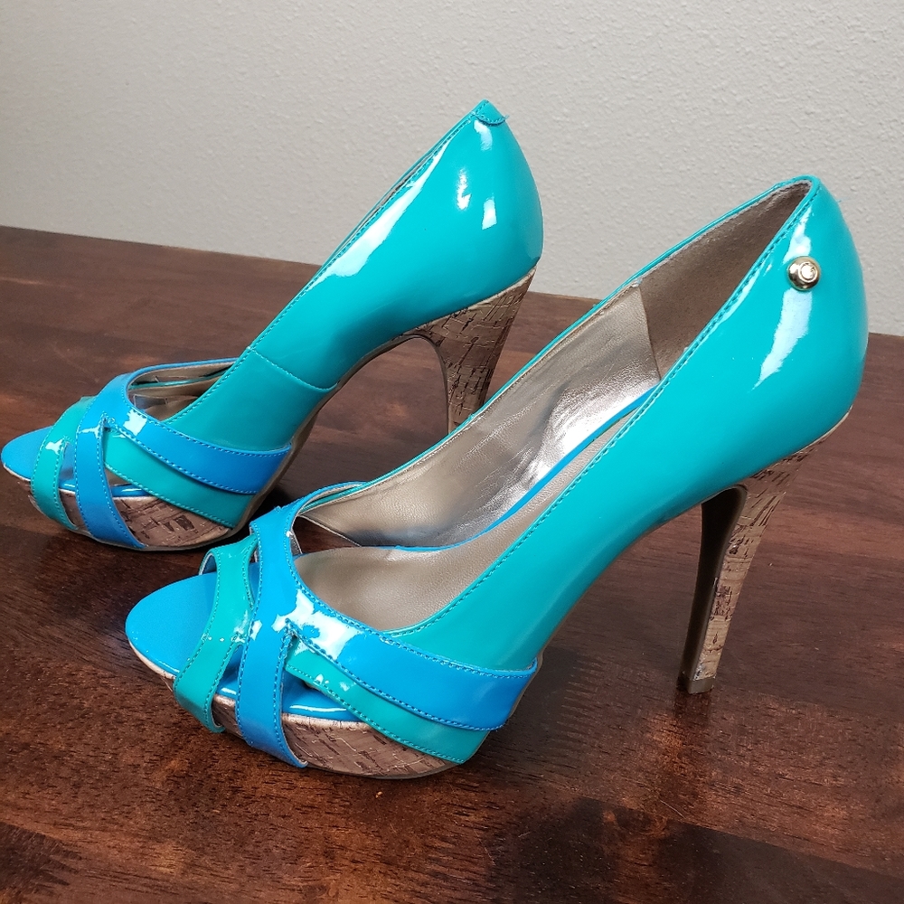 G by Guess Blue Patent Leather Heels Size 6